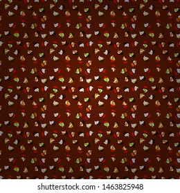 Seamless pattern with sweets - ice cream, cupcakes. Isolated in red, brown and white colors. Vector illustration. Can use for birthday card, the children menu, packaging, textiles, fabrics, wallpaper.