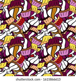 Seamless pattern with sweets - ice cream, cupcakes. Can use for birthday card, the children menu, packaging, textiles, fabrics, wallpaper. Isolated in black, white and purple colors. Vector design.