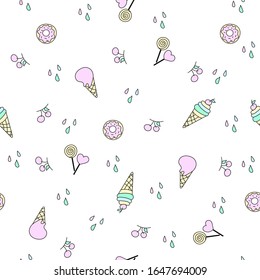 Seamless pattern with sweets and ice cream. Children's gentle background.