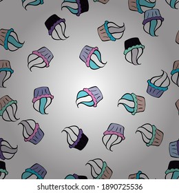 Seamless pattern with sweets - ice cream, cupcakes isolated on cute black, blue and white background. Can use for birthday card, the children menu, packaging, textiles, fabrics, wallpaper. Vector.
