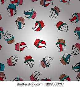 Seamless pattern with sweets - ice cream, cupcakes. Isolated in black, white and pink colors. Vector illustration. Can use for birthday card, the children menu, packaging, textiles, fabrics, wallpaper