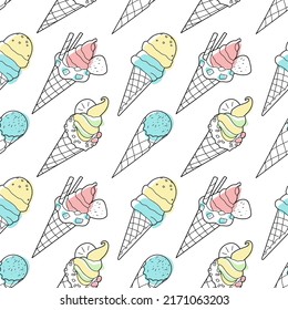 seamless pattern of sweets - ice cream vector in a waffle cup