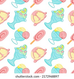 seamless pattern of sweets - ice cream in a bowl vector