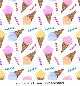 patrón impecable con helados de caramelos y palos de caramelo rayados. Patrón de helado 