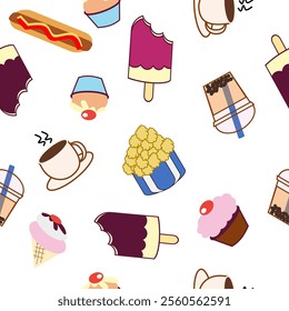 seamless pattern with sweets, ice cream seamless pattern, ice cream cartoon, cup cake pattern repeat seamless style, replete image design for fabric printing