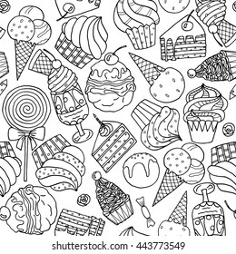 Seamless pattern with sweets and ice cream