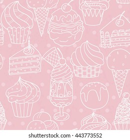 Seamless pattern with sweets and ice cream