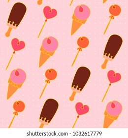Seamless pattern with sweets on pink background.