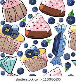 Seamless pattern of sweets  on a white background
