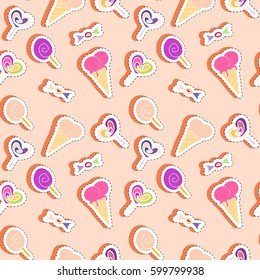 Seamless pattern with sweets stickers