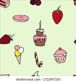 seamless pattern with sweets Stock illustration, vector, hand drawing, design element  for printing, scrapbooking, postcard