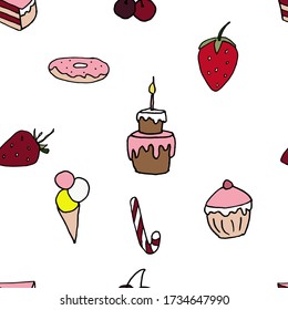 seamless pattern with sweets Stock illustration, vector, hand drawing, design element  for printing, scrapbooking, postcard