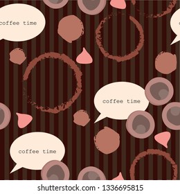 Seamless pattern with sweets at striped background.