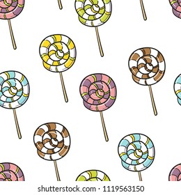 Seamless pattern with sweets swirl lollipop. Sweet dessert pattern for wrapping paper and textile, fabric for print