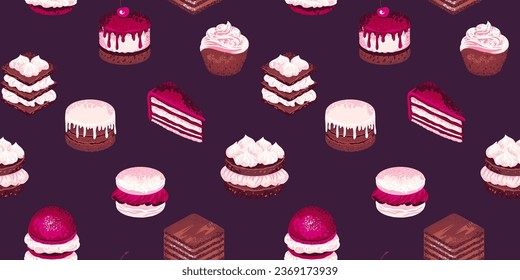 Seamless pattern with sweets. Vector hand drawn artistic, abstract, dessert print design. Templates for design, fashion, fabric, textile, wallpaper, wrapping and all prints