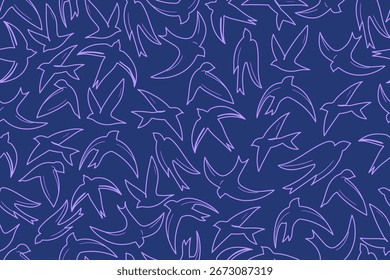 Patrón sin fisuras de los vencejos. Ilustración vectorial de siluetas de aves. Pájaros volando. Diseño de fondo. Diseño textil, patrón de golondrinas.