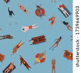 Seamless pattern with swimmers. Abstract pattern with men and women in bikini. 