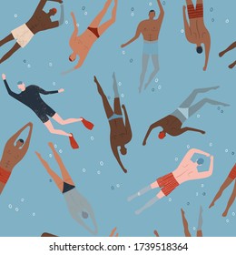 Seamless pattern with swimmers. Abstract pattern with swimming men