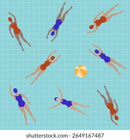 Seamless pattern with swimmers in a pool.