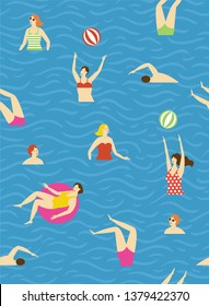 seamless pattern with swimmers, summer vector illustration
