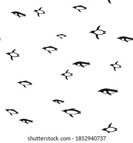 seamless pattern with swimmimg antarctic penguins. black ornament on white. Winter Christmas wallpaper. Vector illustration. 