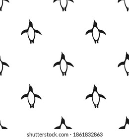 seamless pattern with swimmimg antarctic penguins. black ornament on white.