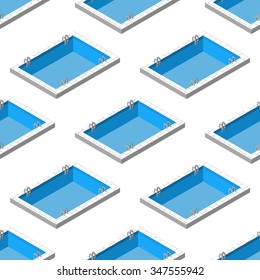 Seamless pattern of swimming pool. Background isolated swimming pool.  Isometric sports equipment texture. Pattern for design, web, backdrop, advertising etc.