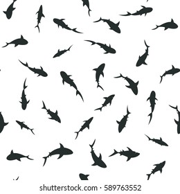 Seamless pattern with swimming sharks shadows