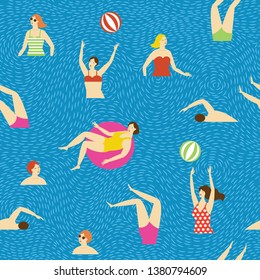 seamless pattern, swimmmers in the water