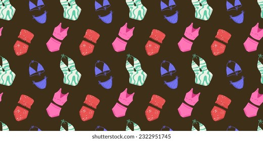 Seamless pattern with swimsuit clothes, bra or top and pantie.