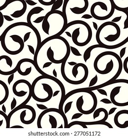 seamless pattern of swirl branch and leaves