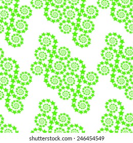 Seamless pattern with swirl  green stars. Vector illustration