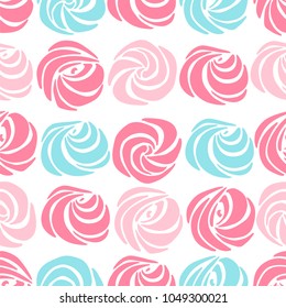 Seamless pattern with swirl meringue (zephyr, marshmallow) isolated on a white background.