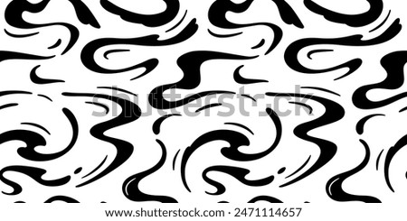 Seamless Pattern with Swirl Water Ripple Splashes. Vector Abstract Black and White Waves