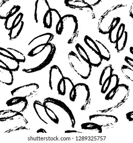 Seamless pattern with swirled lines. Freehand brush strokes. Modern monochrome texture. Simple geometric texture.