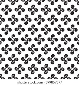 Seamless pattern with swirls, black and white vector background