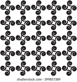 Seamless pattern with swirls, black and white vector background