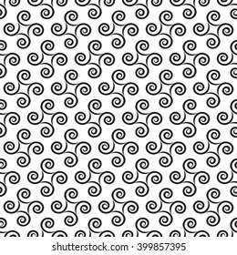 Seamless pattern with swirls, black and white vector background