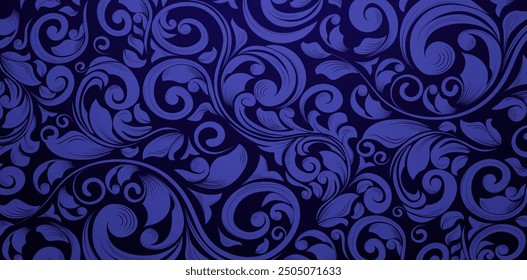 seamless pattern with swirls dark blue colors floral ornamental designs Can be used for wallpaper, pattern fills, web pages backgrounds, surface textures, book covers, fabrics printing, textiles tiles