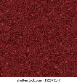Seamless Pattern with swirls and drops. Dark red background. Burning down fire.