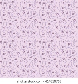 Seamless pattern of swirls and flowers on a light pink background