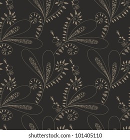 Seamless pattern with swirls and leaves