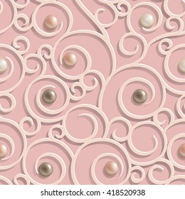 seamless pattern with swirls and pearls