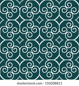Seamless pattern with swirls and rhombuses
