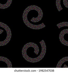 Seamless pattern of swirls from various colorful silhouettes of birds and flowers