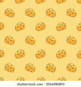 Patrón sin foco de queso suizo sobre fondo amarillo. Ilustración vectorial de papel tapiz.
