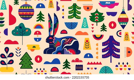 Seamless pattern with symbol of 2023 year the black bunny. Happy Chinese New Year seamless pattern 2023