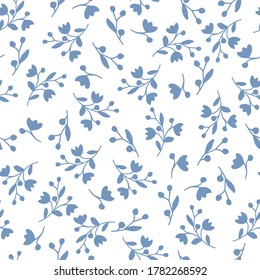 Seamless pattern symbol in blue floral background, flower ornament. Blue ceramics design, simple decoration art, tile pattern, textile seamless vector.