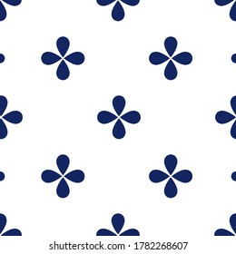 Seamless pattern symbol in blue floral background, flower ornament. Blue ceramics design, simple decoration art, tile pattern, textile seamless vector.