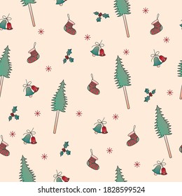Seamless pattern with symbol of christmas elements. for wrapping paper, decoration, greeting card or fabric. 
